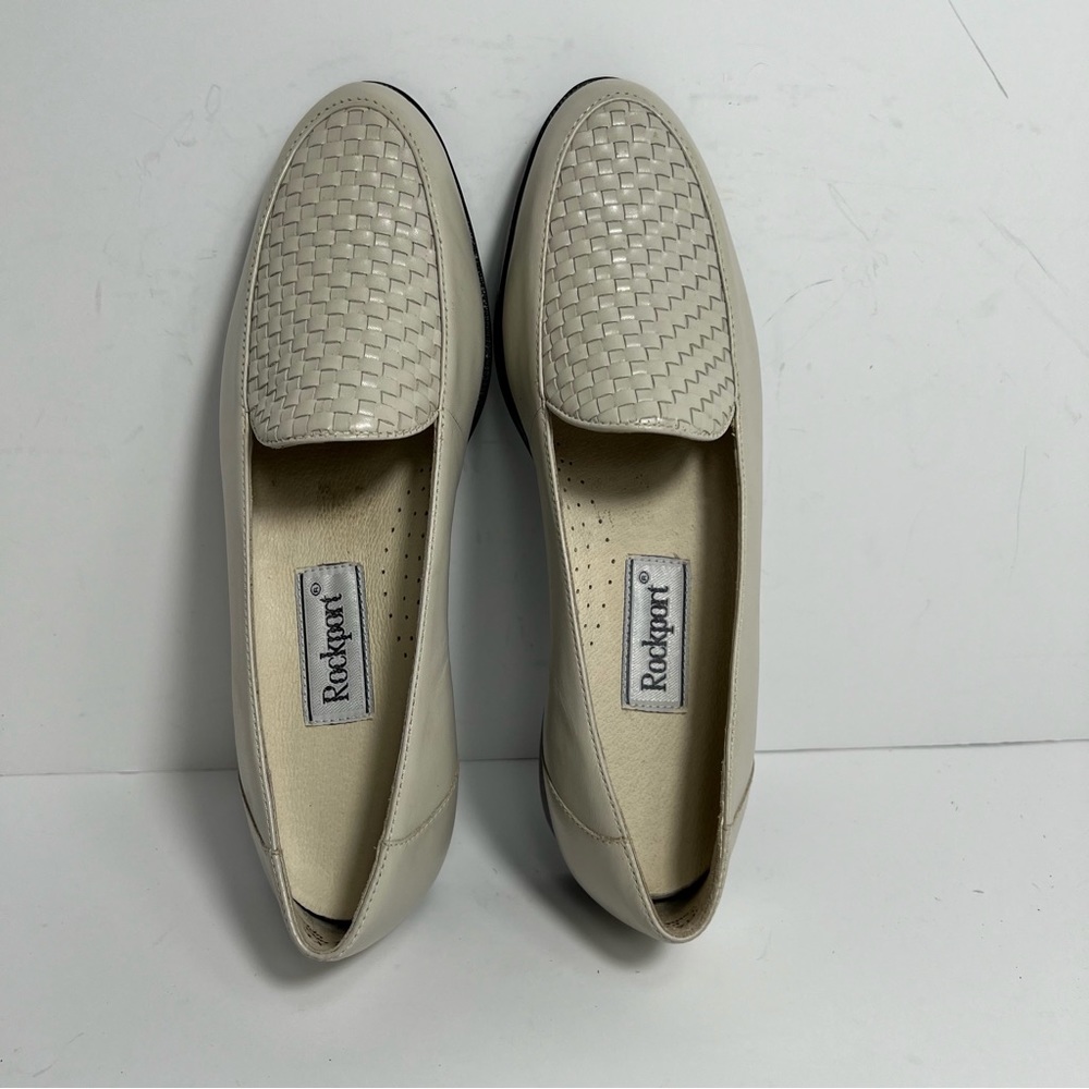 Rockport Leather Basket Weave Beige Size 7 N Slip On Woven Flats Comfort Shoes